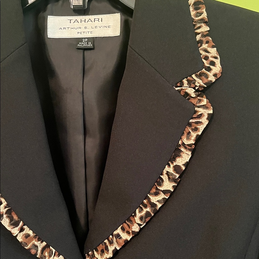 Tahari Black Suit with Leopard Trim. - Picture 3 of 8